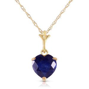 14K. SOLID GOLD NECKLACE WITH NATURAL HEART SAPPHIRE (Yellow Gold)
